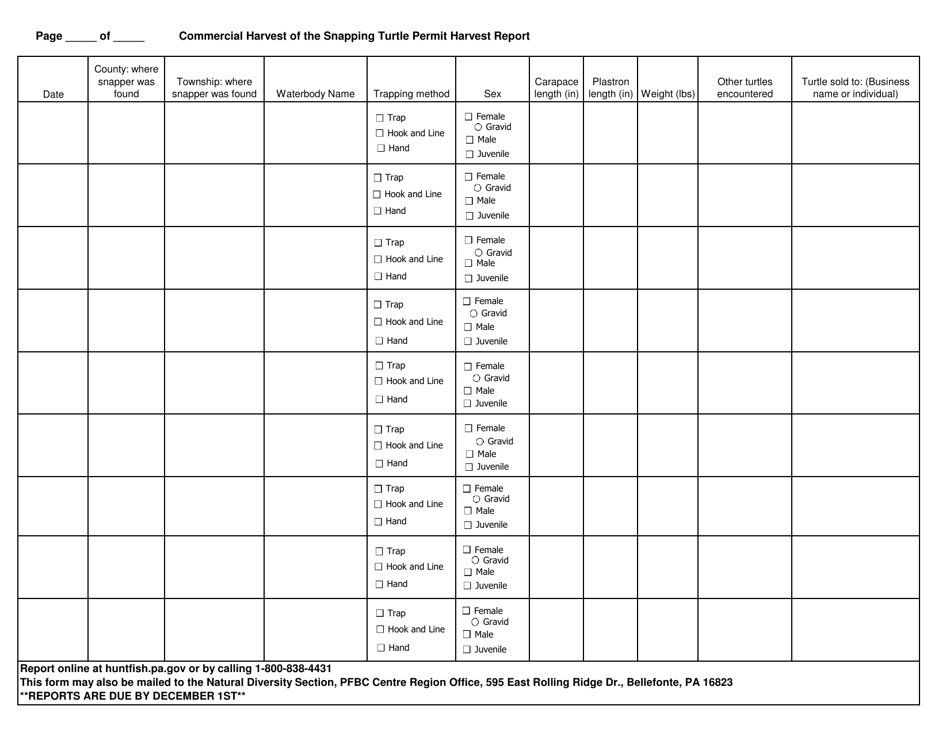 Commerical Harvest of Snapping Turtle Permit Report - Pennsylvania, Page 2