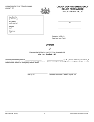 Document preview: Form MDJS307E-BL Order Denying Emergency Relief From Abuse - Pennsylvania (English/Arabic)