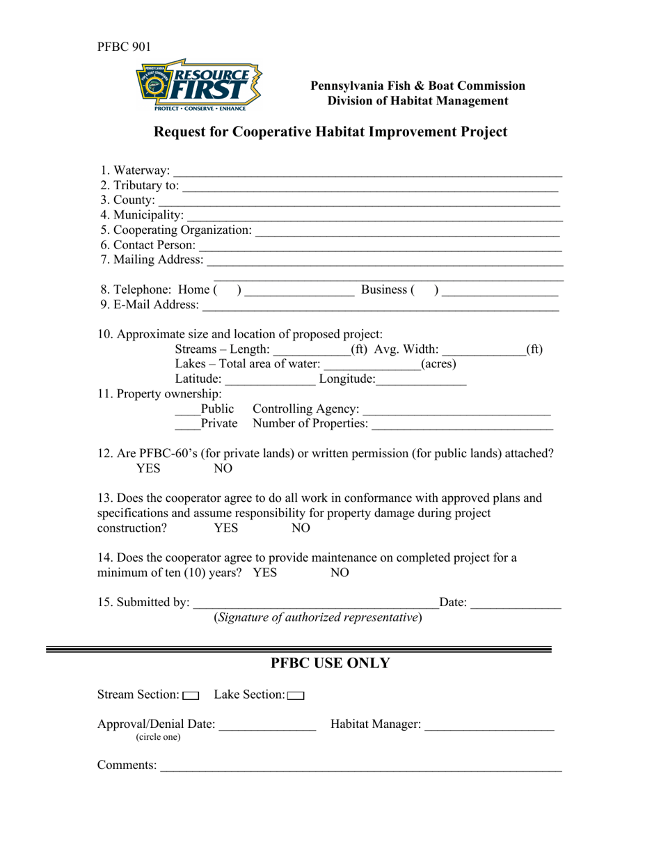 Form PFBC901 Request for Cooperative Habitat Improvement Project - Pennsylvania, Page 2