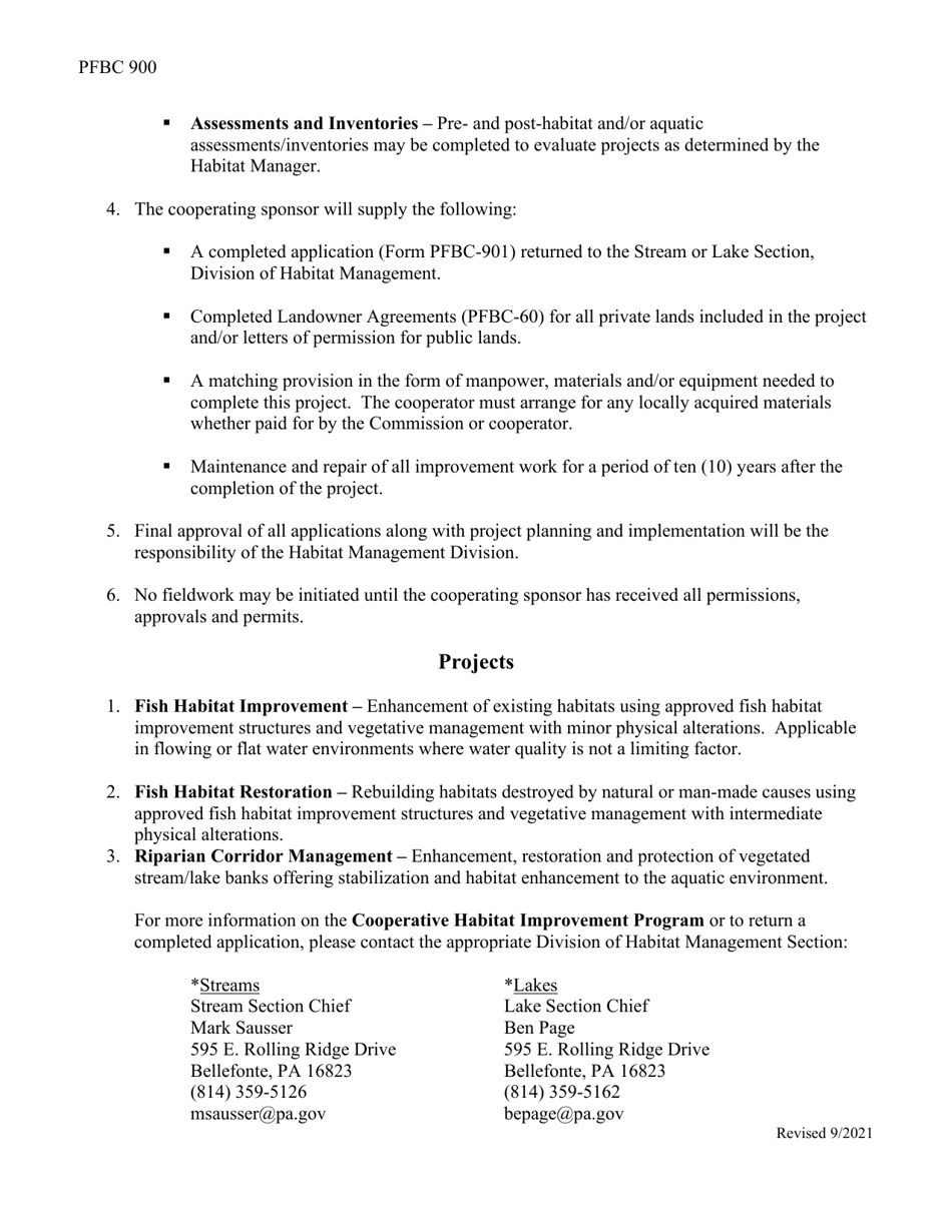 Form PFBC901 Request for Cooperative Habitat Improvement Project - Pennsylvania, Page 4