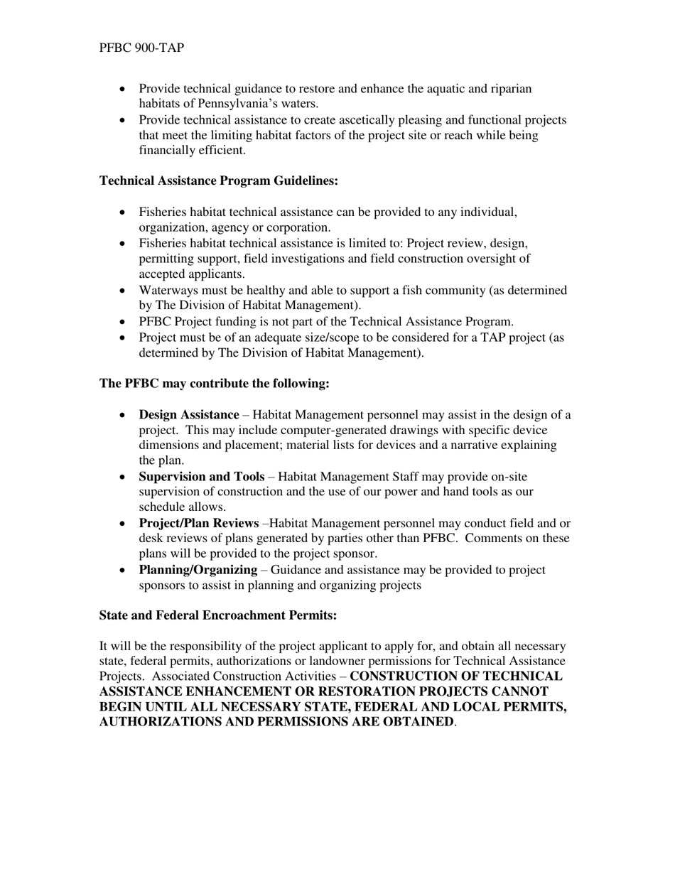 Form PFBC902-TAB Request for Assistance - Technical Assistance Program - Pennsylvania, Page 2