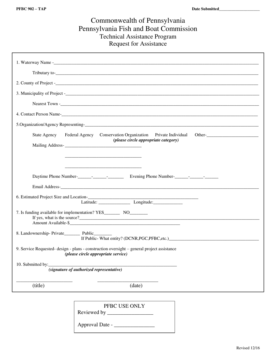 Form PFBC902-TAB Request for Assistance - Technical Assistance Program - Pennsylvania, Page 4