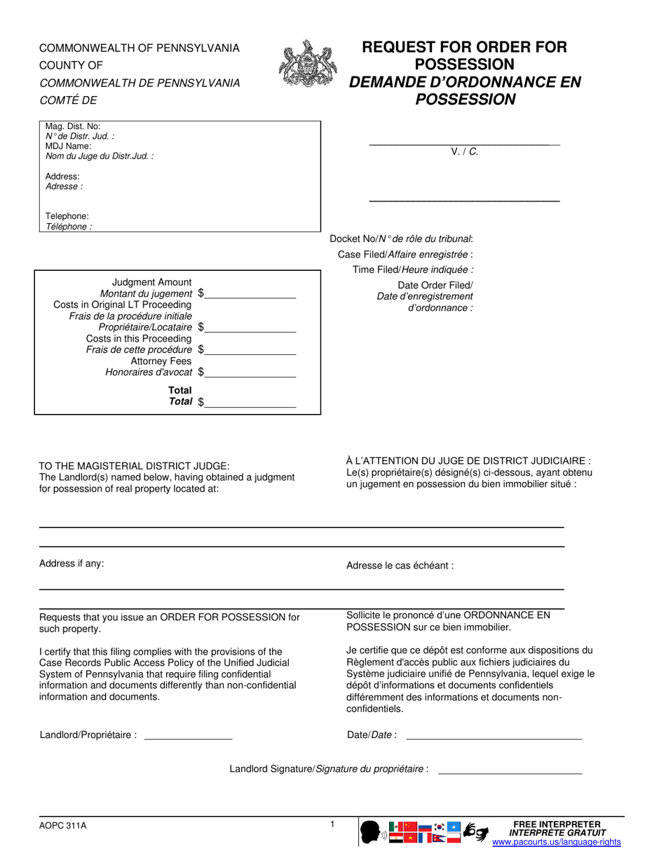 Form Aopc311a Fill Out Sign Online And Download Fillable Pdf Pennsylvania Englishfrench 0024