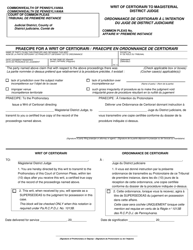 Document preview: Form AOPC25-05 Writ of Certiorari to Magisterial District Judge - Pennsylvania (English/French)