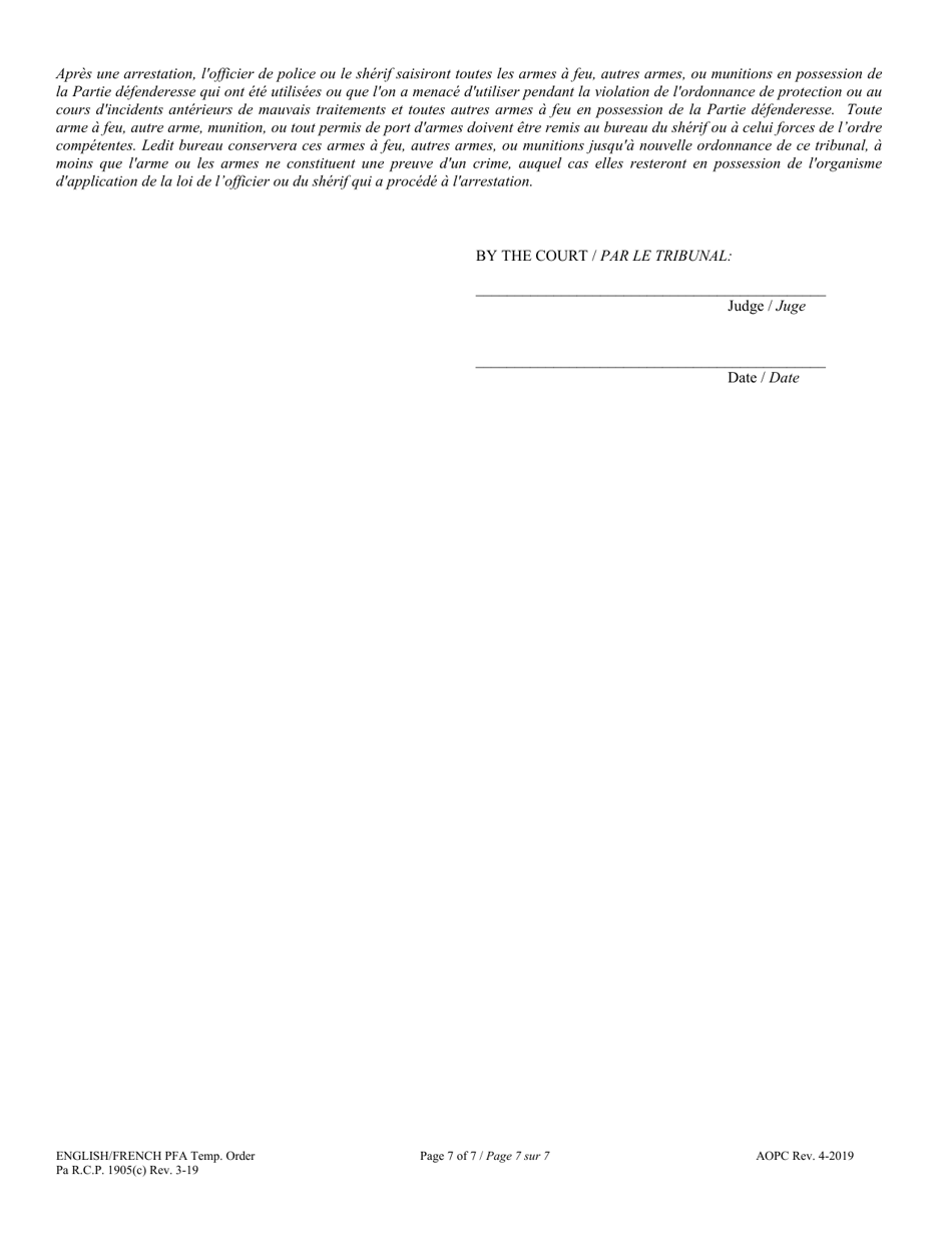 Temporary Protection From Abuse Order - Pennsylvania (English / French), Page 7