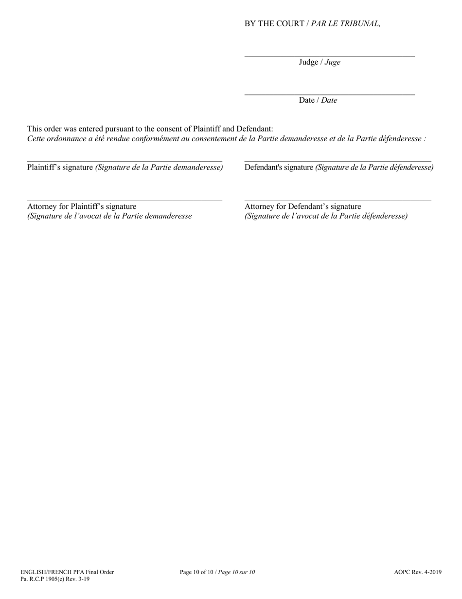 Final Protection From Abuse Order - Pennsylvania (English / French), Page 10