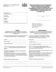 Document preview: Form MDJS306D-BL Order Granting Petition for Emergency Relief in Connection With Claims of Sexual Violence or Intimidation - Pennsylvania (English/French)