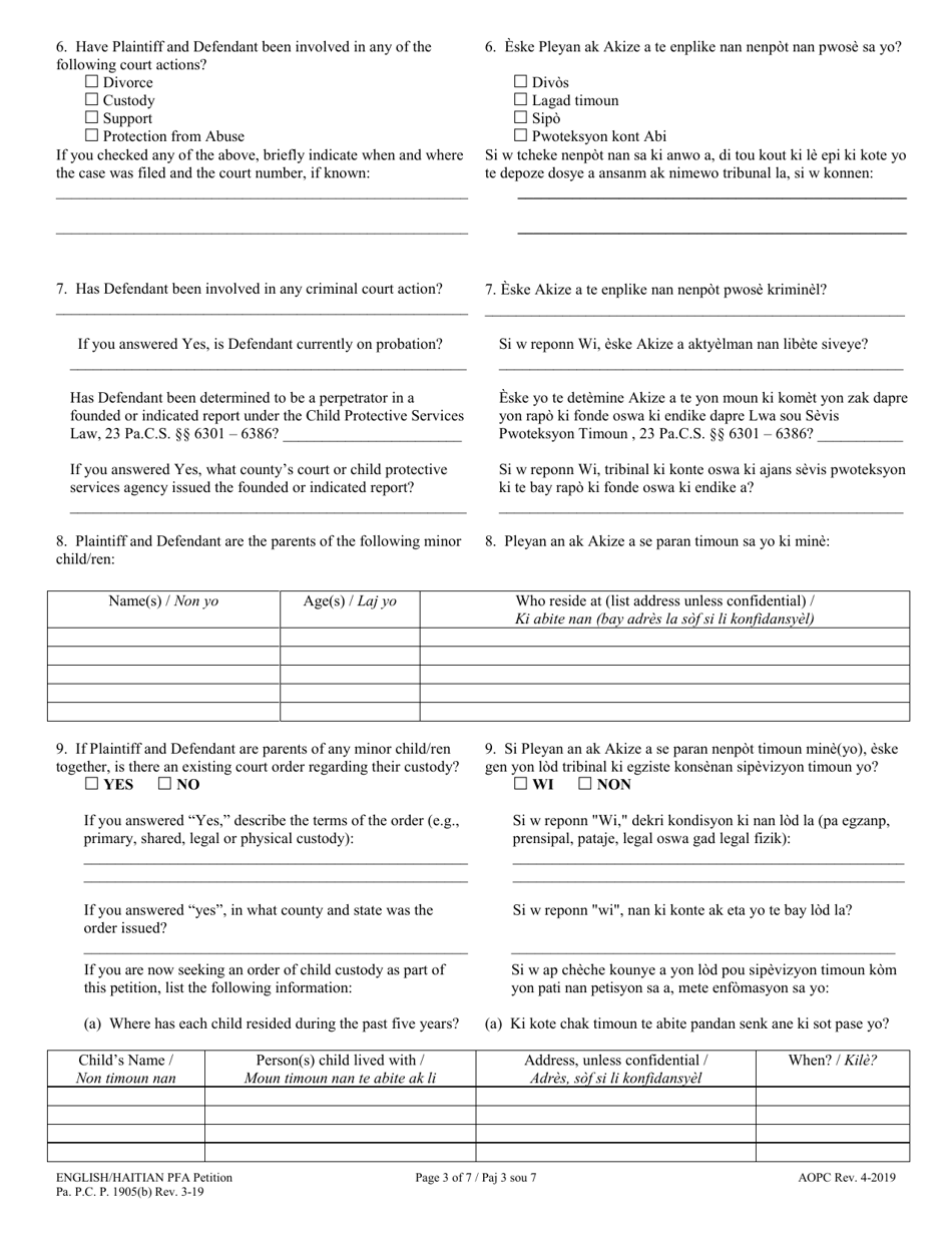 Petition for Protection From Abuse - Pennsylvania (English / Haitian Creole), Page 3