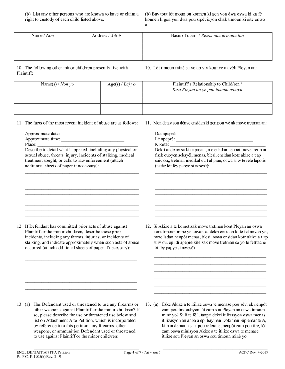 Petition for Protection From Abuse - Pennsylvania (English / Haitian Creole), Page 4