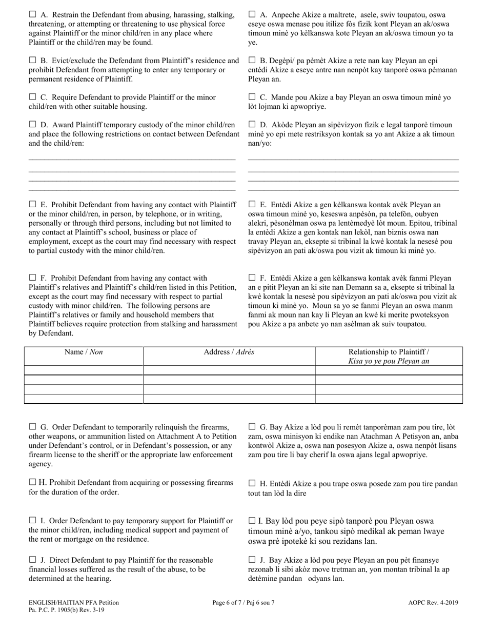 Petition for Protection From Abuse - Pennsylvania (English / Haitian Creole), Page 6