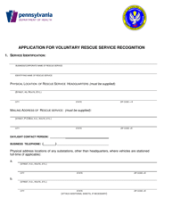 Document preview: Application for Voluntary Rescue Service Recognition - Pennsylvania