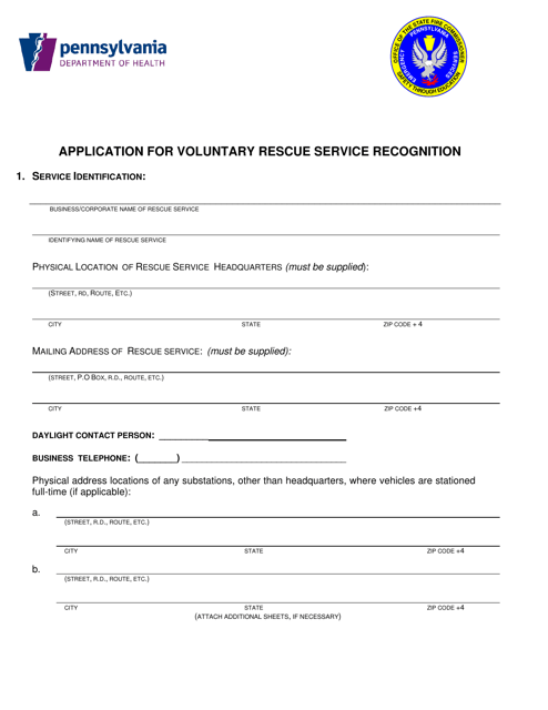 Application for Voluntary Rescue Service Recognition - Pennsylvania Download Pdf