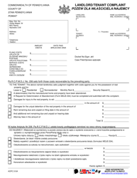 Document preview: Form AOPC310A Landlord/Tenant Complaint - Pennsylvania (English/Polish)