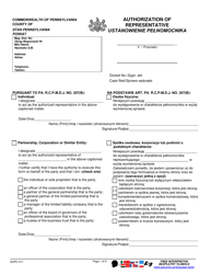 Form AOPC317 Authorization of Representative - Pennsylvania (English/Polish)
