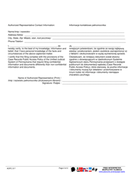 Form AOPC317 Authorization of Representative - Pennsylvania (English/Polish), Page 2