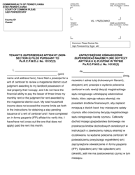 Document preview: Form AOPC312-08 (D) Tenant's Supersedeas Affidavit (Non-section 8) Filed Pursuant to Pa.r.c.p.m.d.j. No. 1013c (2) - Pennsylvania (English/Polish)