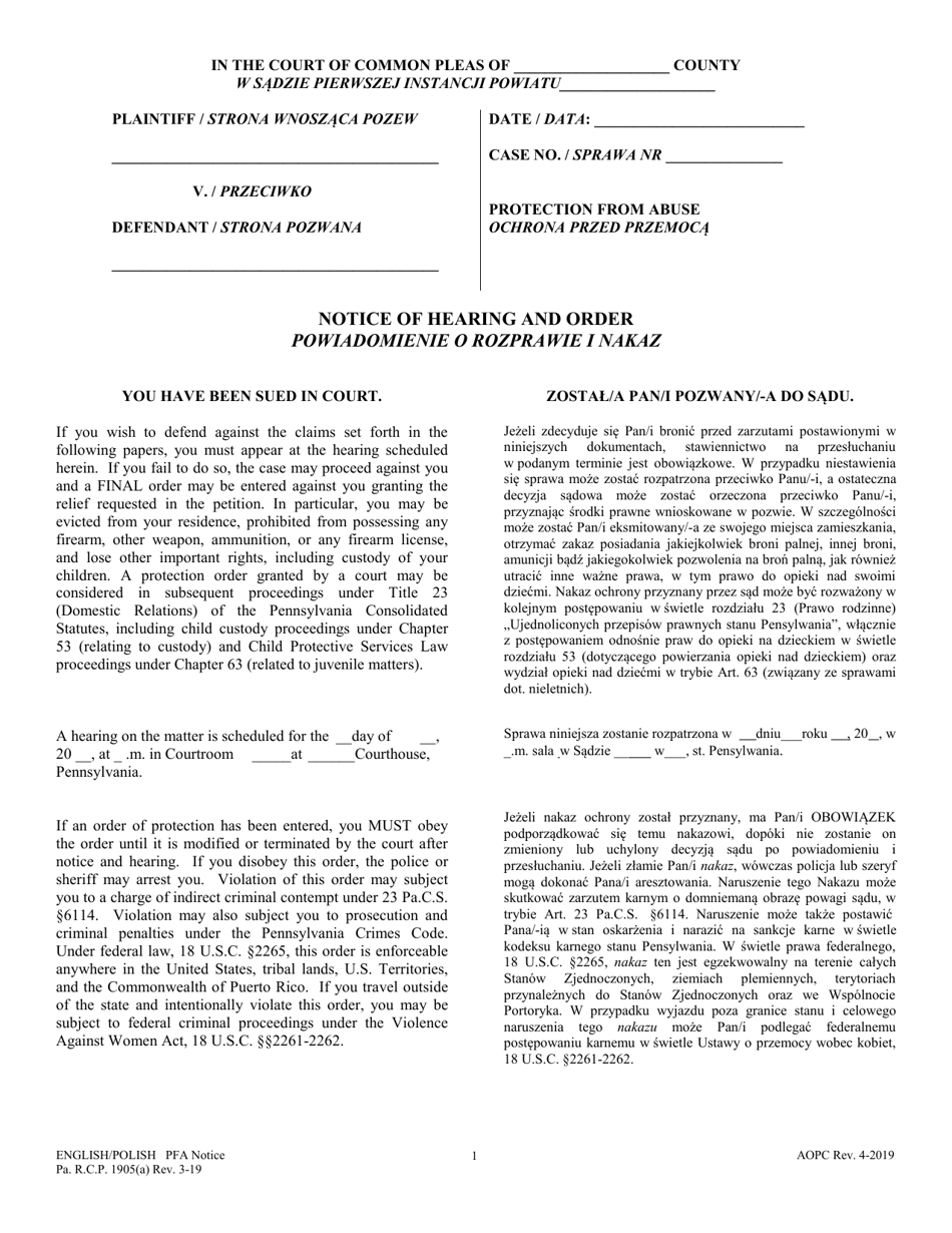 Notice of Hearing and Order - Pennsylvania (English / Polish), Page 1