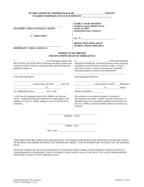 Affidavit of Service - Pennsylvania (English/Polish)