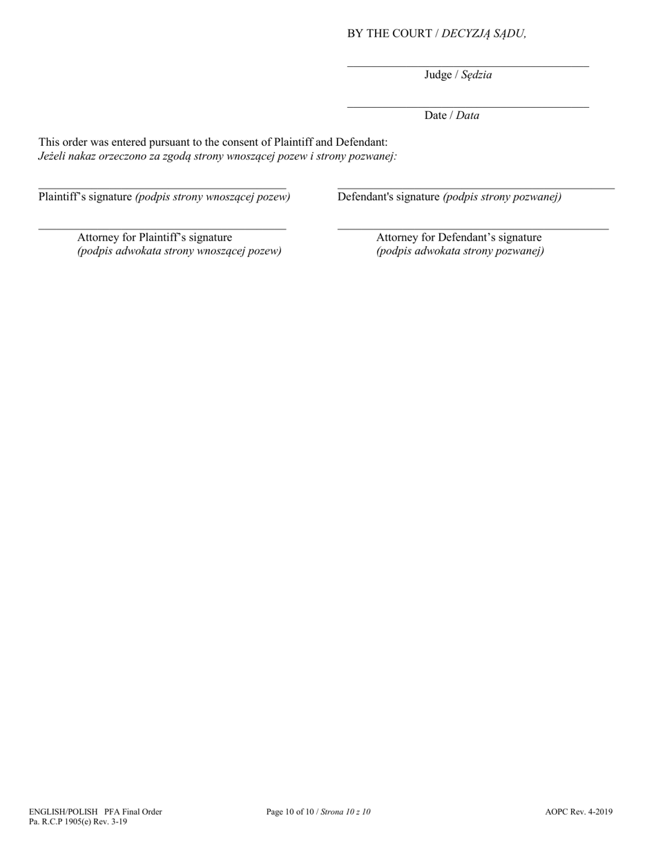 Final Protection From Abuse Order - Pennsylvania (English / Polish), Page 10