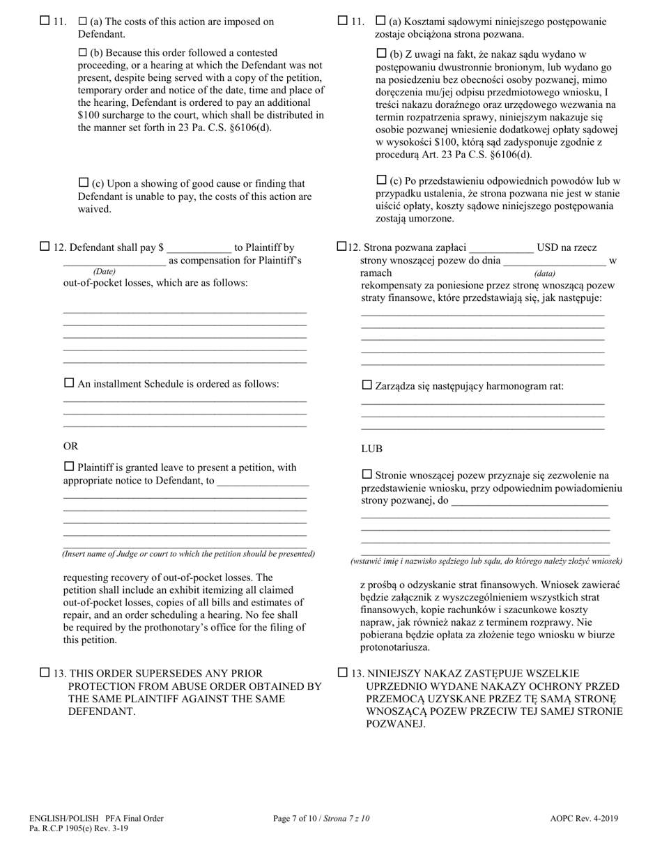 Final Protection From Abuse Order - Pennsylvania (English / Polish), Page 7