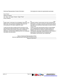 Form AOPC317 Authorization of Representative - Pennsylvania (English/Portuguese), Page 2