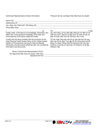 Form AOPC317 Authorization of Representative - Pennsylvania (English/Vietnamese), Page 2