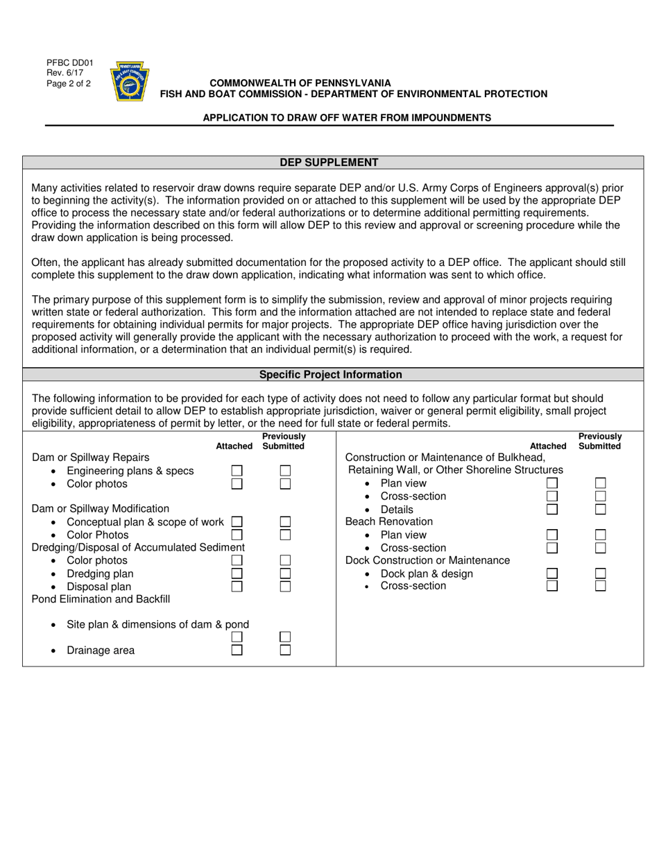 Form PFBC DD01 Application to Draw off Water From Impoundments - Pennsylvania, Page 2