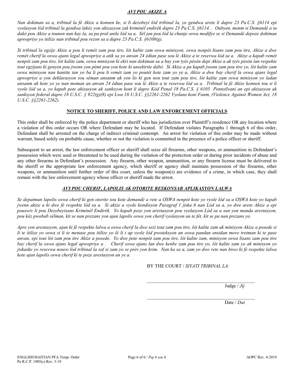 Temporary Protection From Abuse Order - Pennsylvania (English / Haitian Creole), Page 6