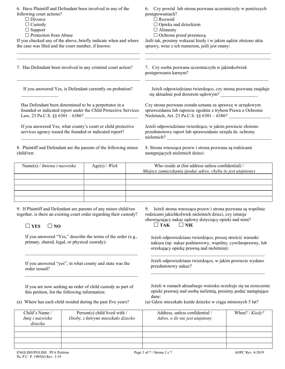 Petition for Protection From Abuse - Pennsylvania (English / Polish), Page 3