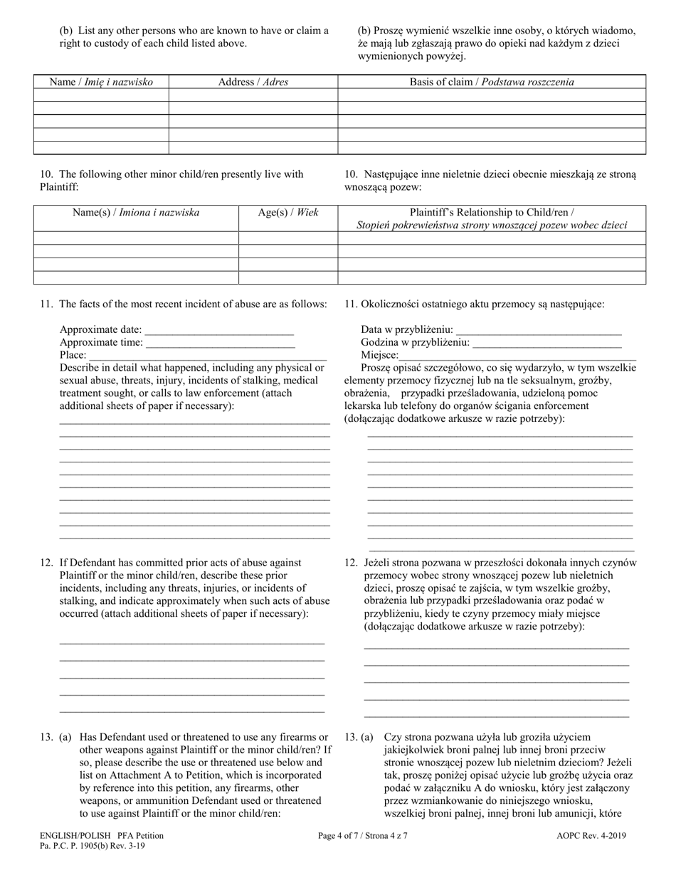 Petition for Protection From Abuse - Pennsylvania (English / Polish), Page 4