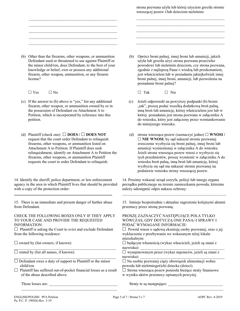 Petition for Protection From Abuse - Pennsylvania (English / Polish), Page 5