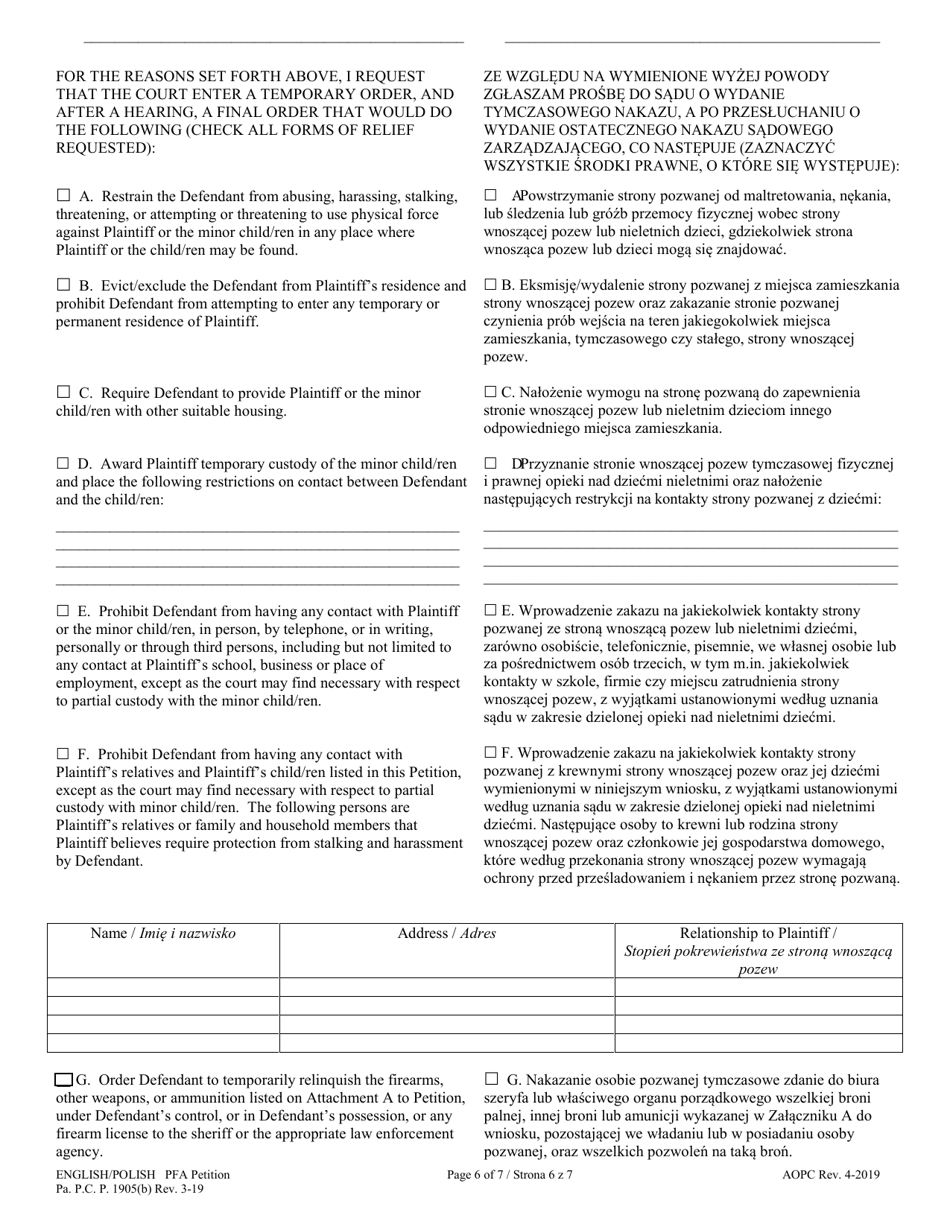 Petition for Protection From Abuse - Pennsylvania (English / Polish), Page 6