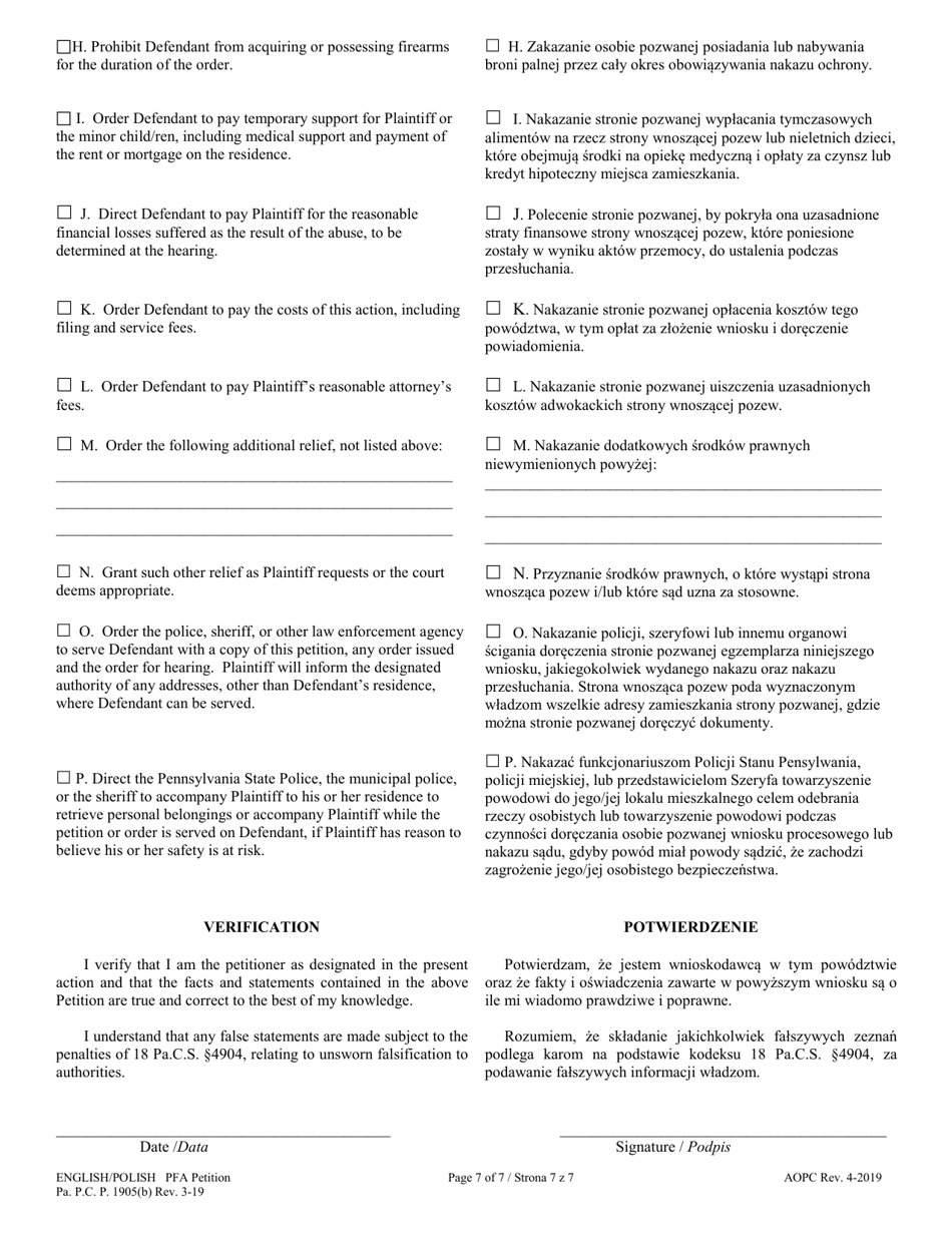 Petition for Protection From Abuse - Pennsylvania (English / Polish), Page 7