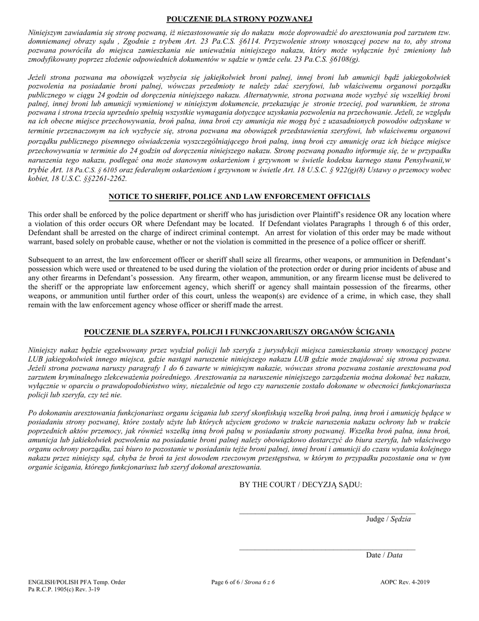 Temporary Protection From Abuse Order - Pennsylvania (English / Polish), Page 6