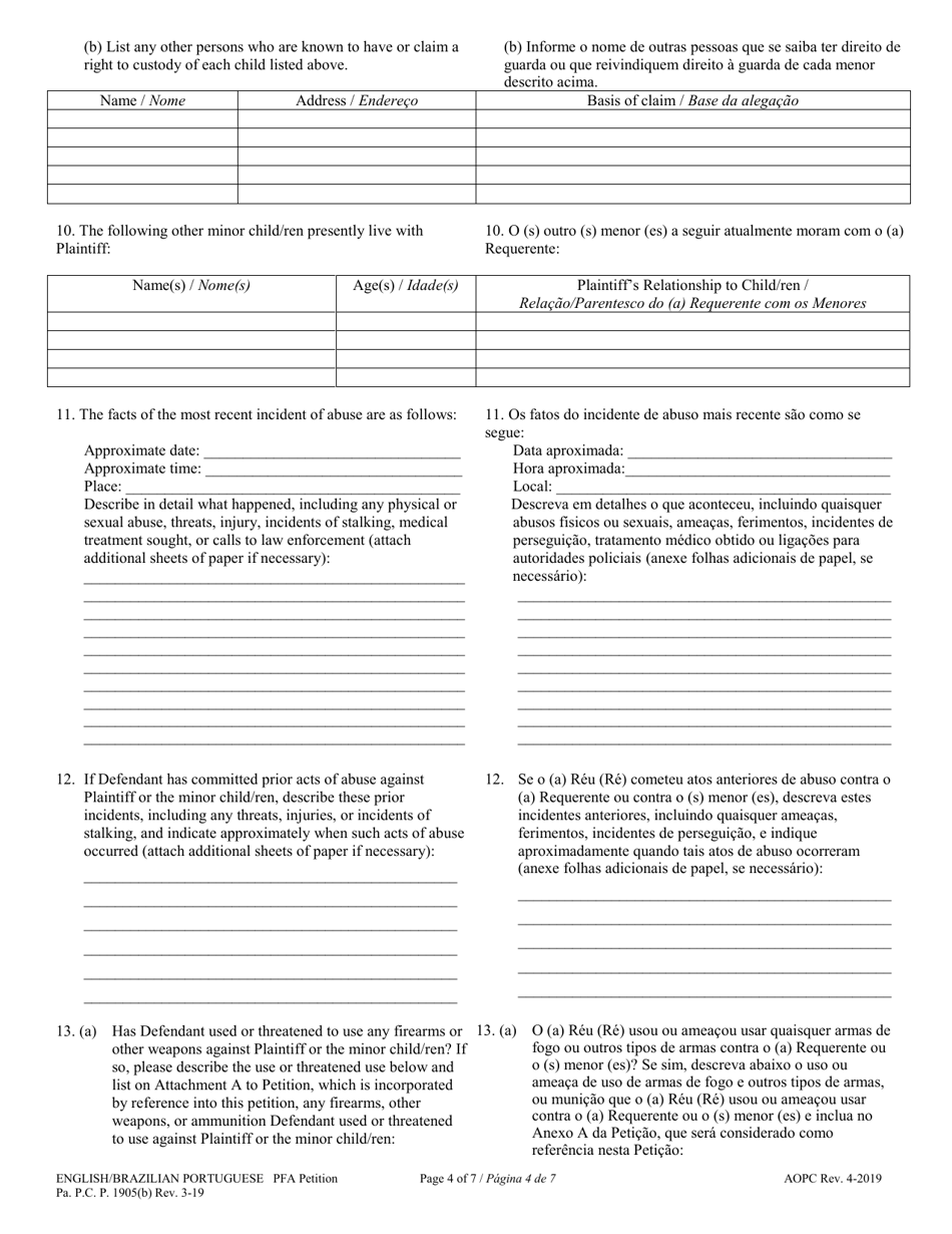 Petition for Protection From Abuse - Pennsylvania (English / Portuguese), Page 4