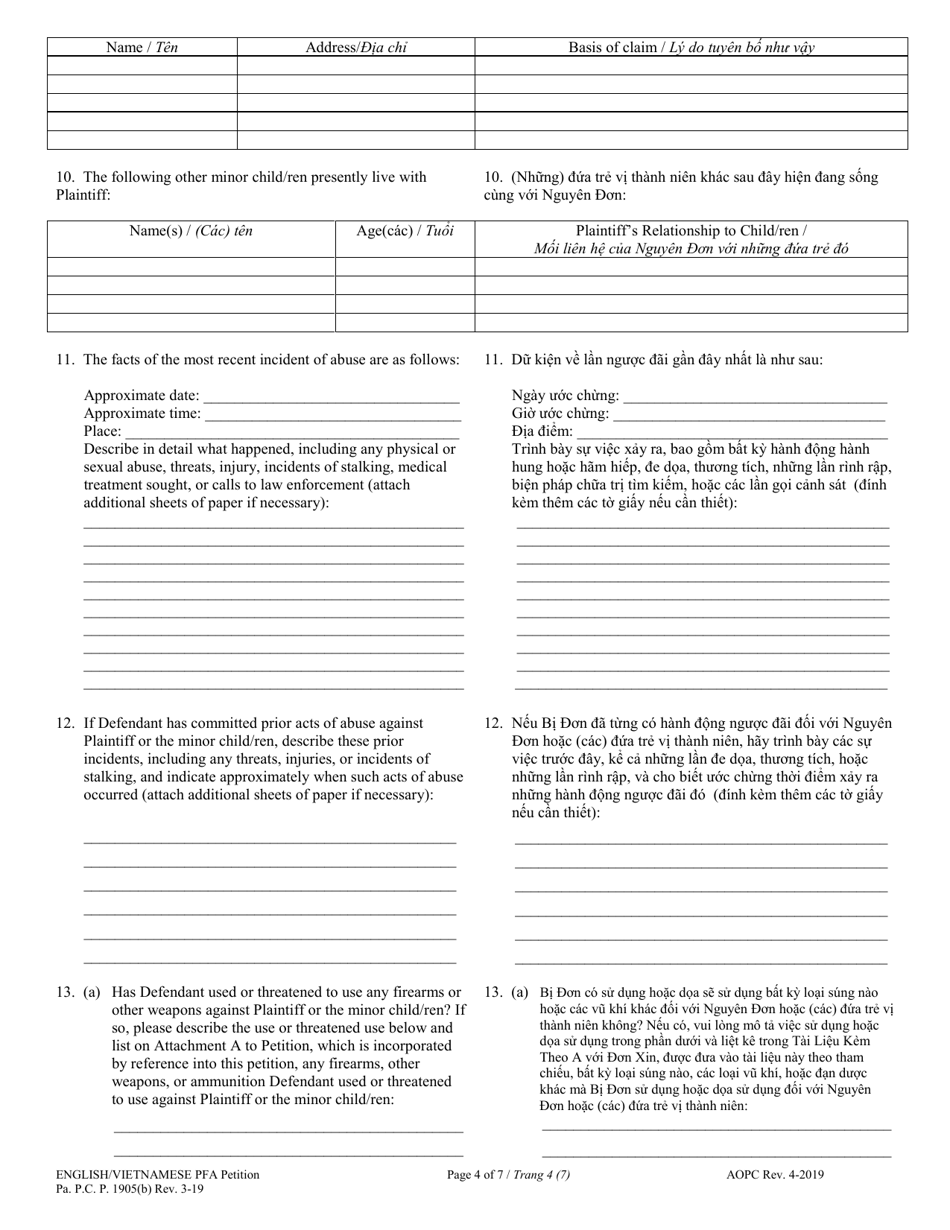 Petition for Protection From Abuse - Pennsylvania (English / Vietnamese), Page 4