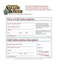 Document preview: Pennsylvania Angler & Boater Gift Subscription Form - Pennsylvania