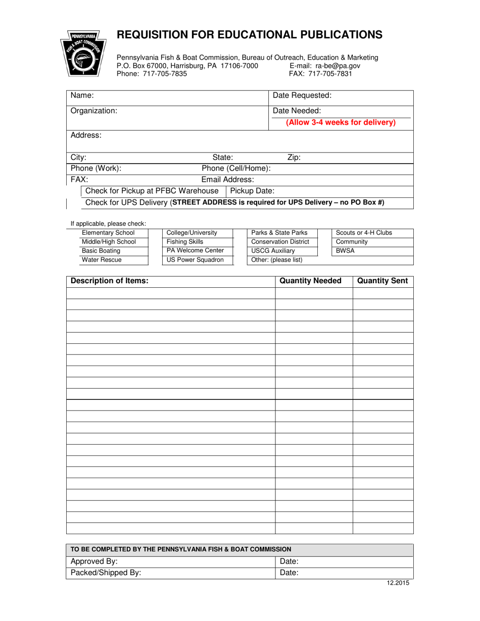 Requisition for Educational Publications - Pennsylvania, Page 1