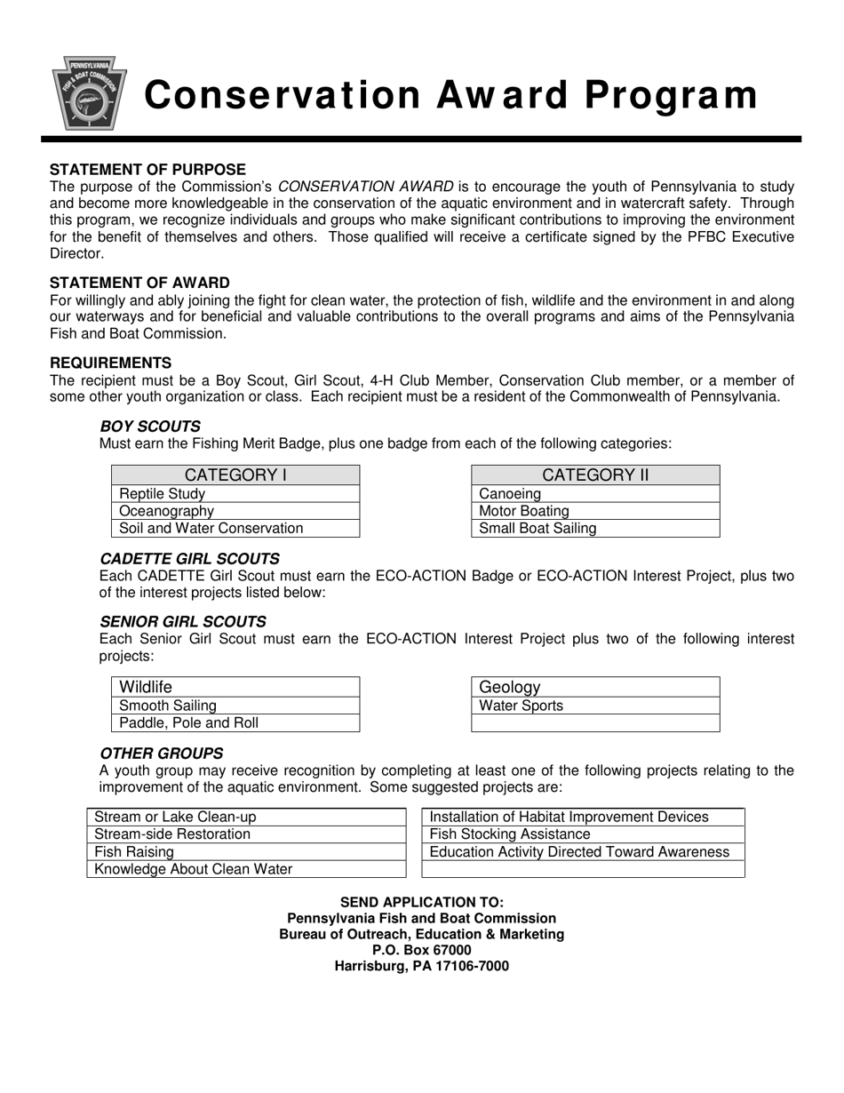 Conservation Award Application - Pennsylvania, Page 1