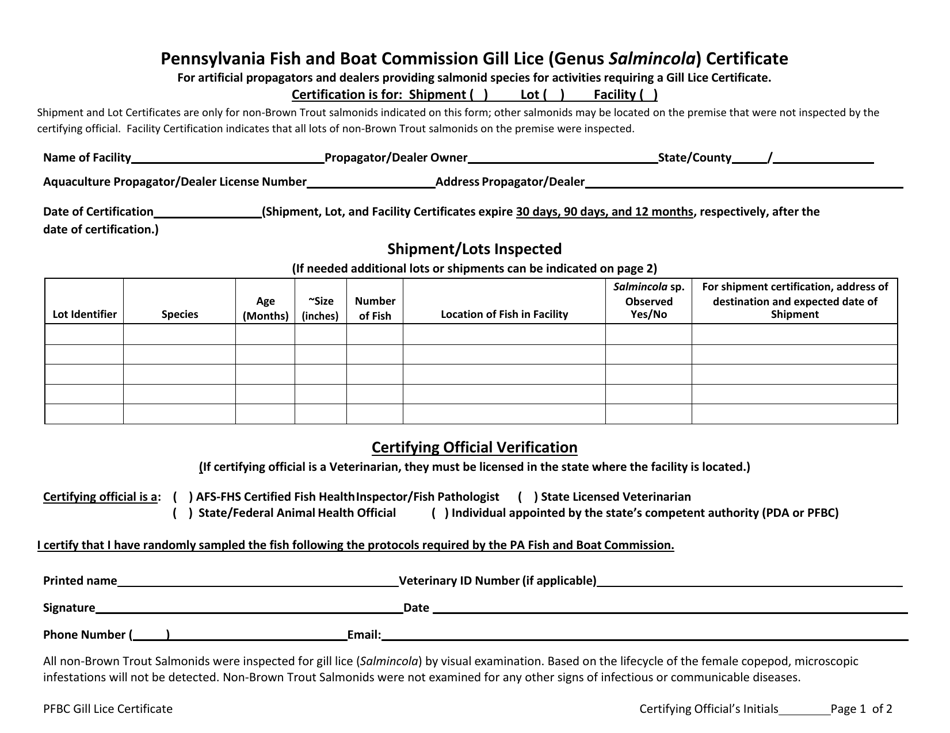 Gill Lice Certificate - Pennsylvania, Page 4