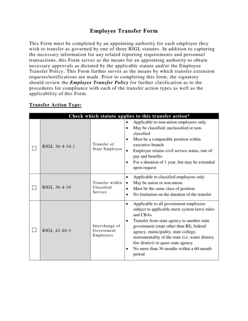 Employee Transfer Form - Rhode Island