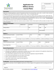 Form VTR-420 Application for Military Service License Plates - Texas