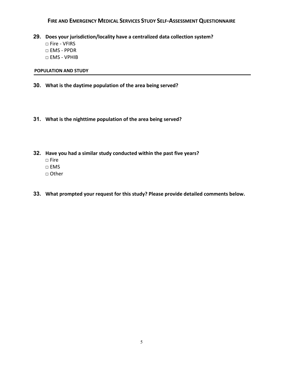Fire and Emergency Medical Services Study Self-assessment Questionnaire - Virginia, Page 5