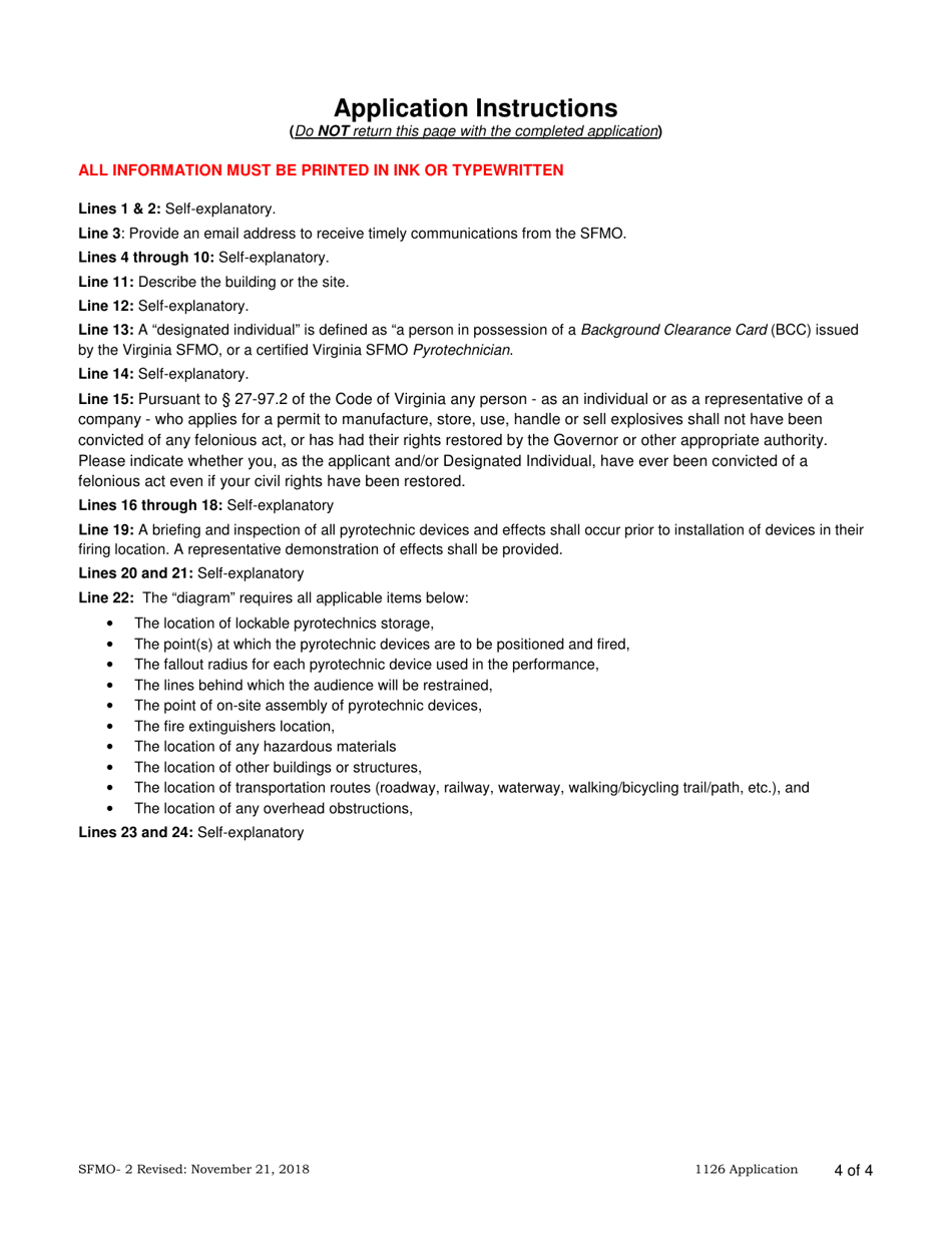 Form SFMO-2 Application for Permit to Use Pyrotechnics or Proximate Audience Displays on State-Owned Property - Virginia, Page 4