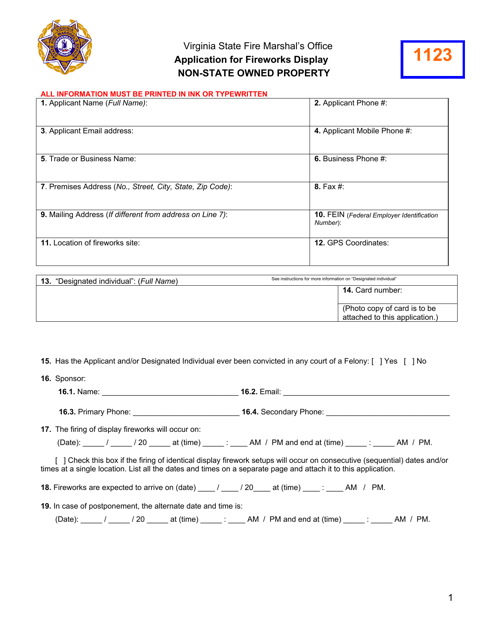 Application for Fireworks Display - Non-state Owned Property - Virginia