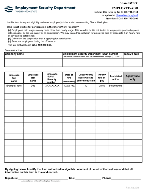 Employee-Add - Sharedwork - Washington Download Pdf