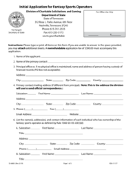 Form SS-6800 Initial Application for Fantasy Sports Operators - Tennessee