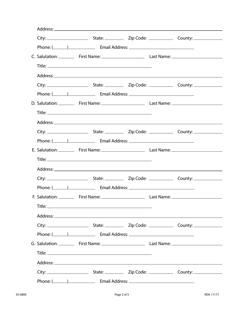Form SS-6800 Initial Application for Fantasy Sports Operators - Tennessee, Page 2