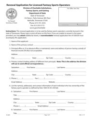 Form SS-6801 Renewal Application for Licensed Fantasy Sports Operators - Tennessee