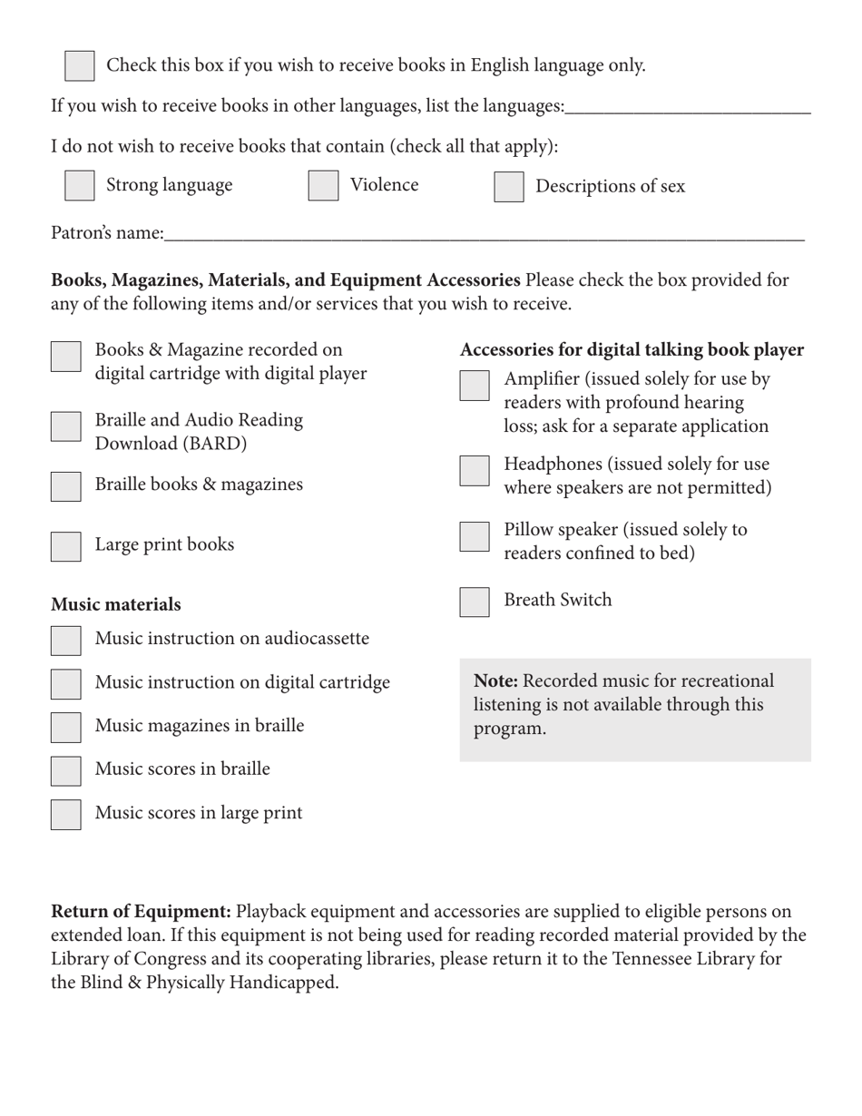 Application for Free Library Service - Individuals - Tennessee, Page 4